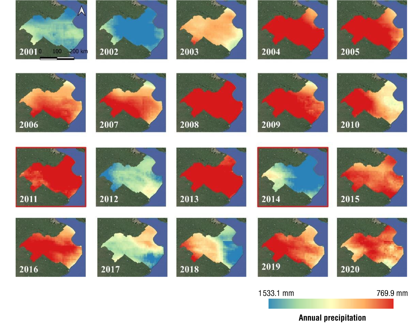 Behavior of two normalized water indices for the identification of ...