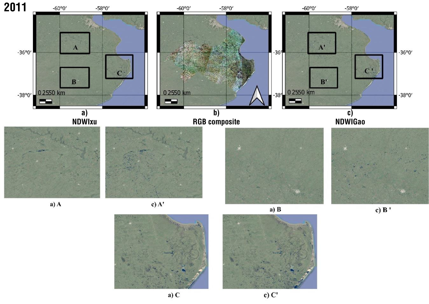 Behavior of two normalized water indices for the identification of ...